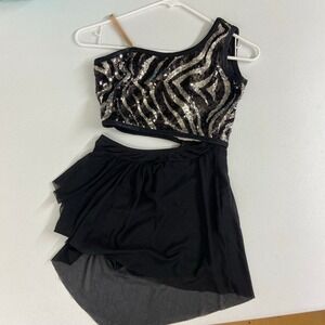 Curtain Call youth girl's zebra sequin cutout one shoulder stretch dance costume